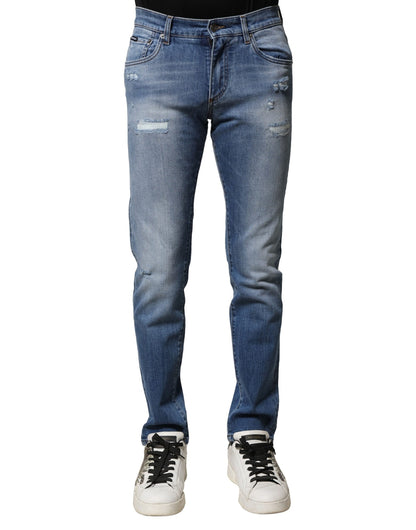 Dolce &amp; Gabbana Blue Washed Cotton Skinny Men Denim Jeans