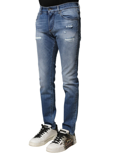 Dolce &amp; Gabbana Blue Washed Cotton Skinny Men Denim Jeans