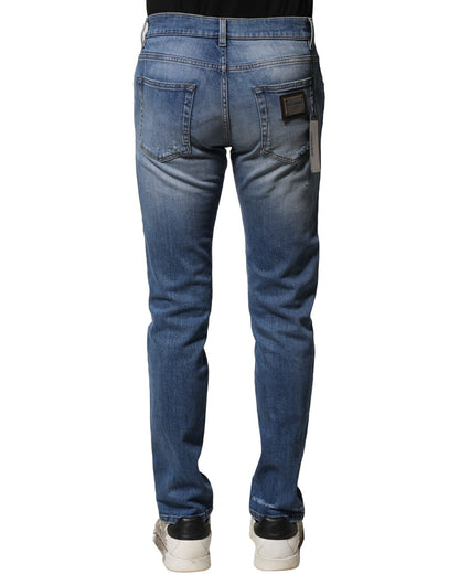 Dolce &amp; Gabbana Blue Washed Cotton Skinny Men Denim Jeans