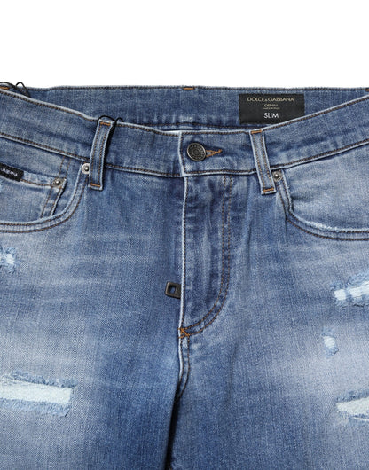 Dolce &amp; Gabbana Blue Washed Cotton Skinny Men Denim Jeans