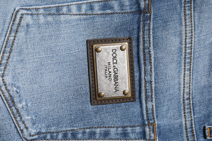 Dolce &amp; Gabbana Blue Washed Cotton Skinny Men Denim Jeans