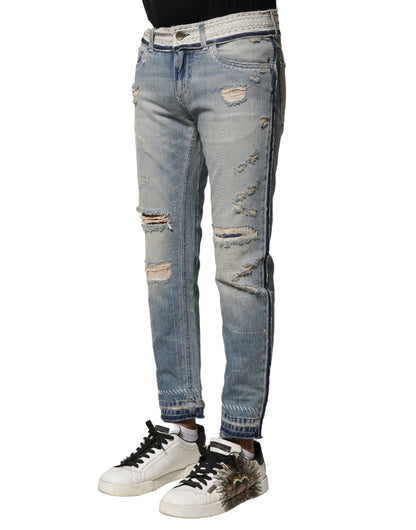 Dolce &amp; Gabbana Light Blue Tattered Straight Men Denim Jeans