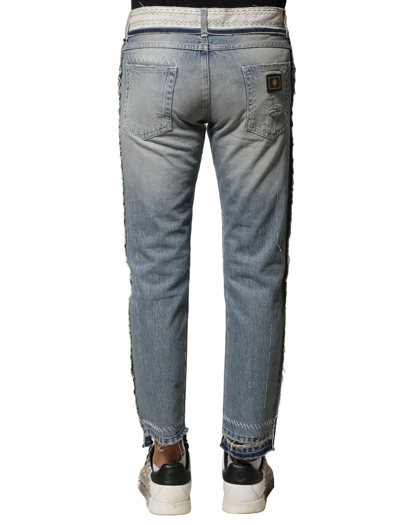 Dolce &amp; Gabbana Light Blue Tattered Straight Men Denim Jeans