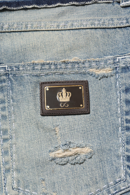 Dolce &amp; Gabbana Light Blue Tattered Straight Men Denim Jeans