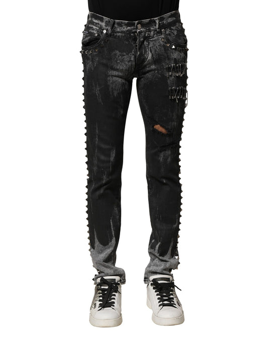 Dolce &amp; Gabbana Black Washed Embellished Skinny Denim Jeans