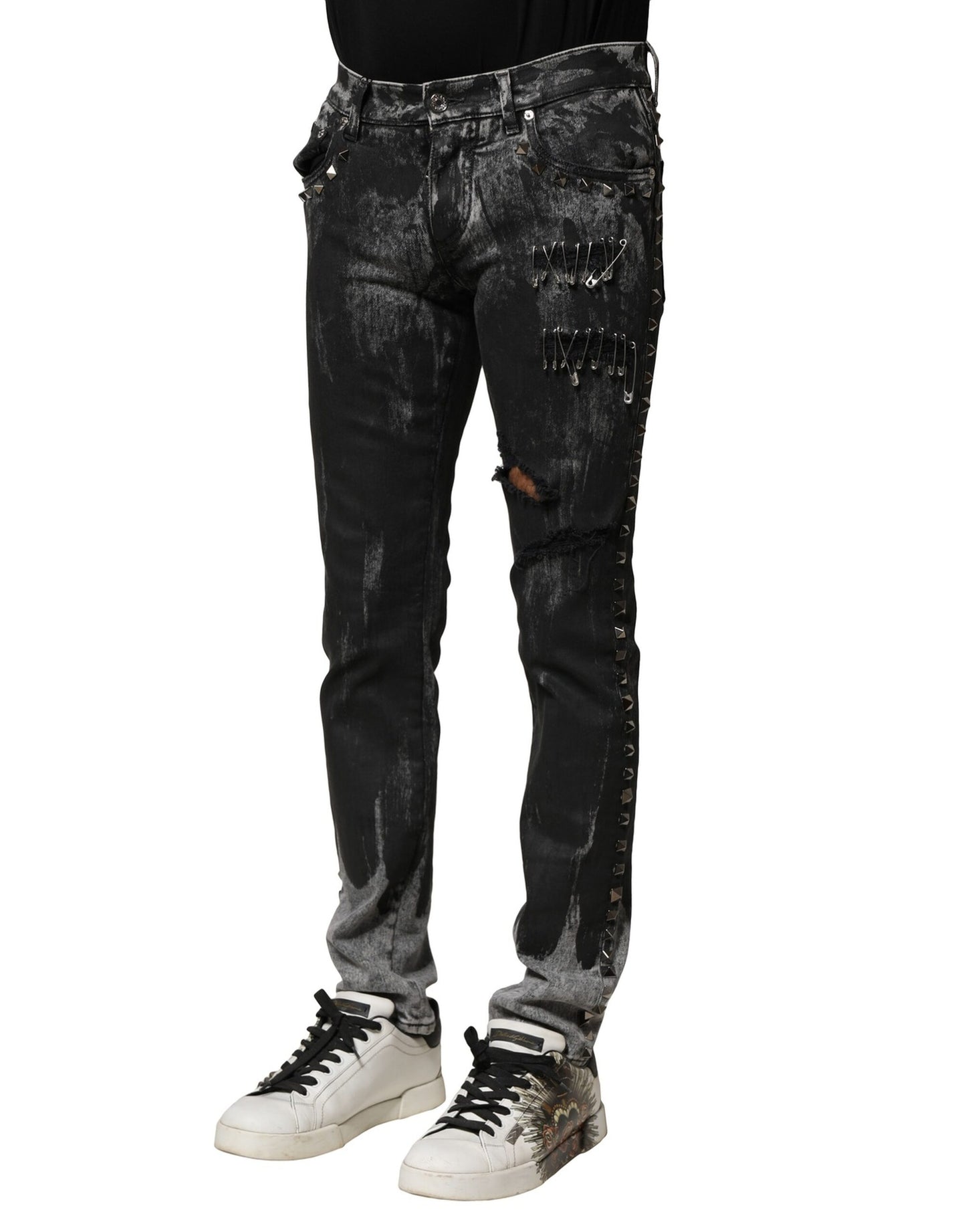 Dolce &amp; Gabbana Black Washed Embellished Skinny Denim Jeans