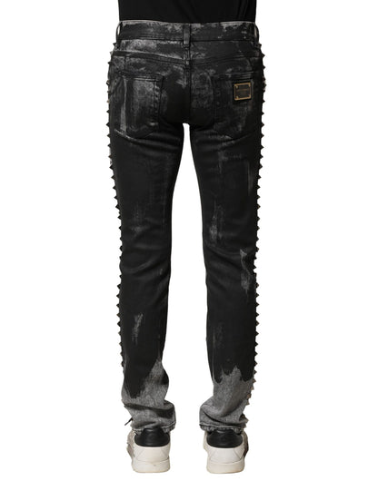Dolce &amp; Gabbana Black Washed Embellished Skinny Denim Jeans