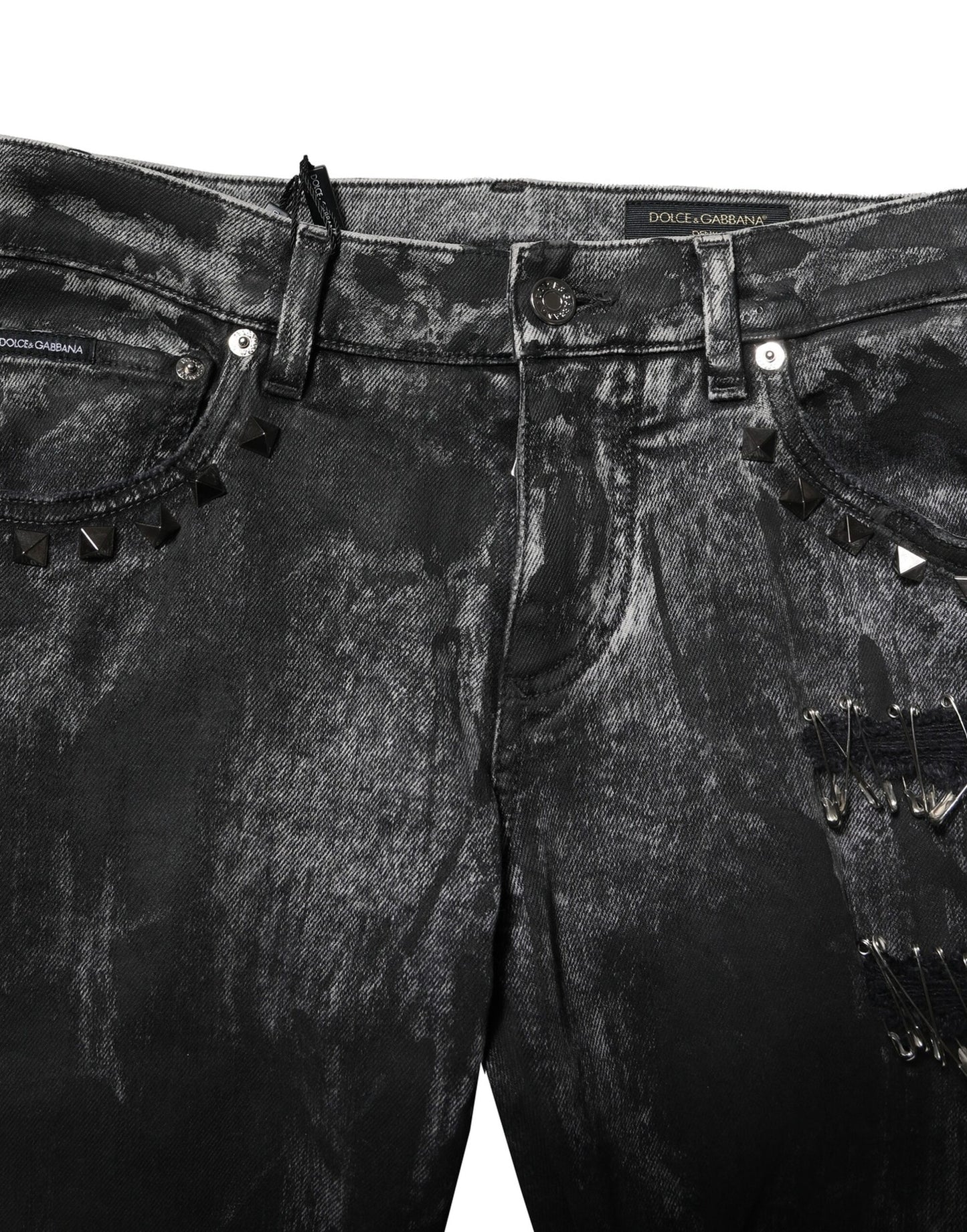 Dolce &amp; Gabbana Black Washed Embellished Skinny Denim Jeans