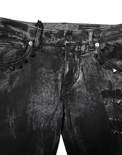 Dolce &amp; Gabbana Black Washed Embellished Skinny Denim Jeans