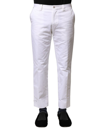 Dolce &amp; Gabbana White Cotton Straight Logo Men Pants
