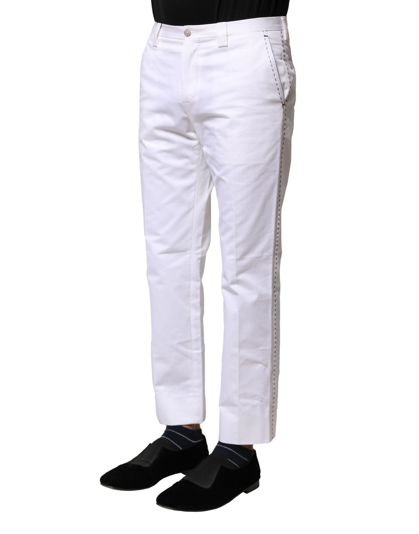 Dolce &amp; Gabbana White Cotton Straight Logo Men Pants