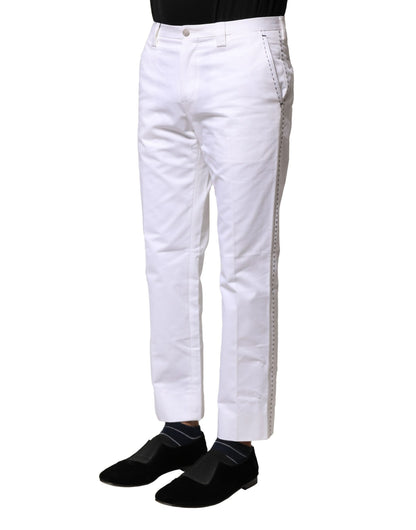 Dolce &amp; Gabbana White Cotton Straight Logo Men Pants