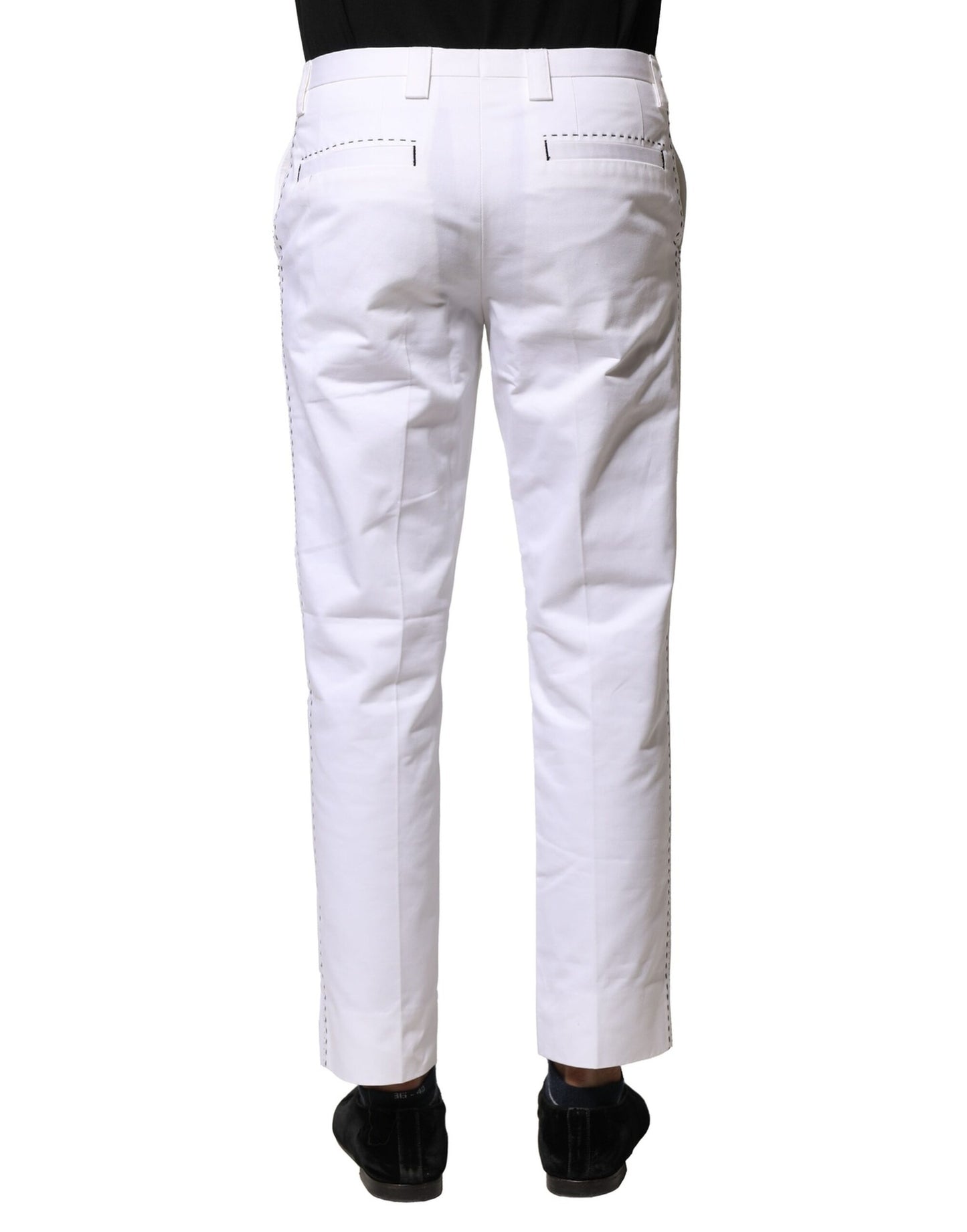 Dolce &amp; Gabbana White Cotton Straight Logo Men Pants