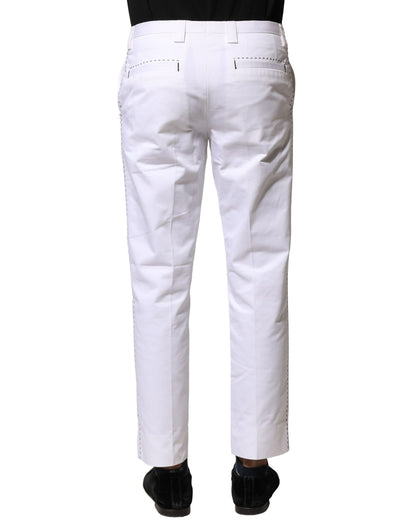 Dolce &amp; Gabbana White Cotton Straight Logo Men Pants