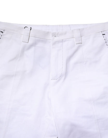 Dolce &amp; Gabbana White Cotton Straight Logo Men Pants