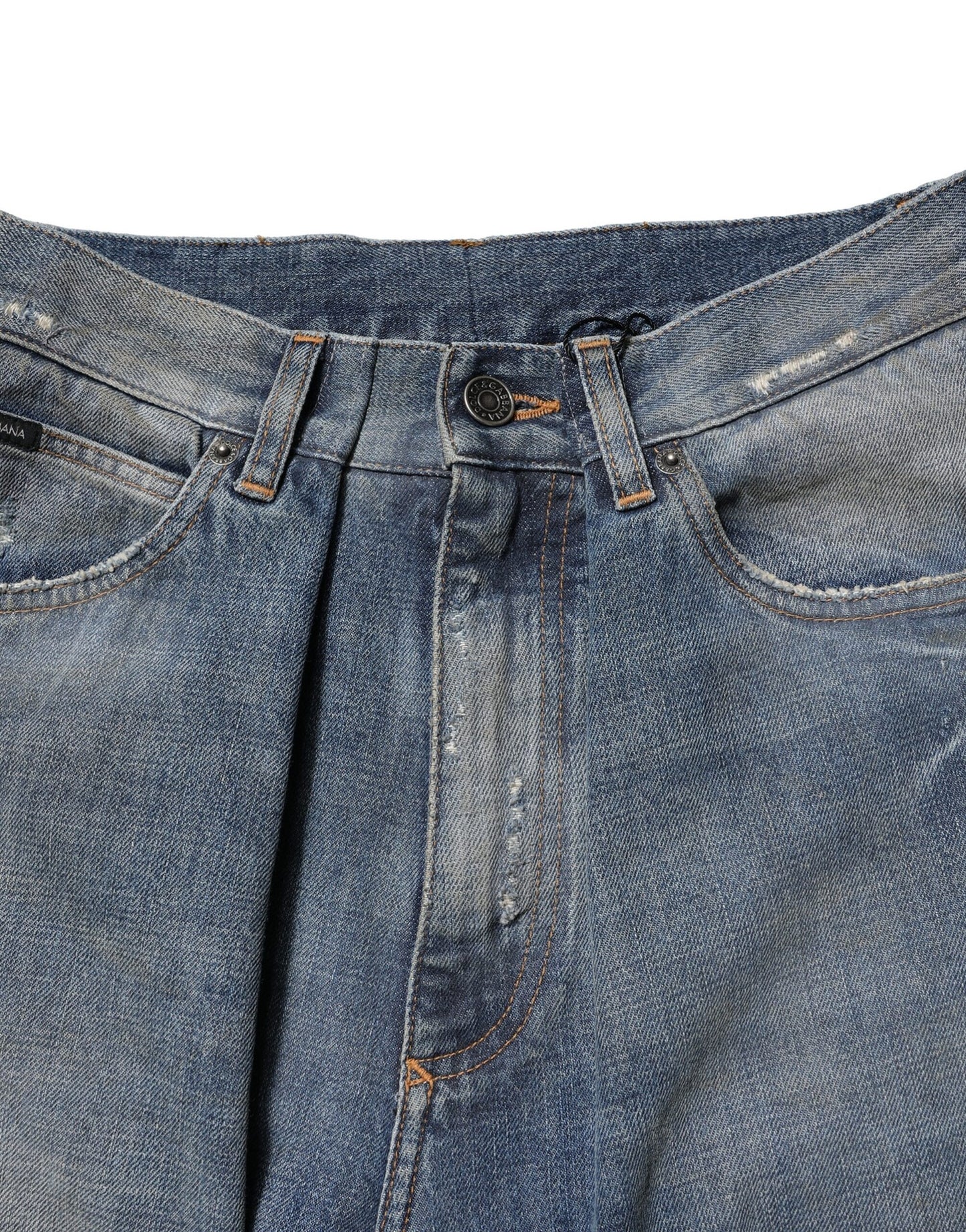 Dolce &amp; Gabbana Blue Cotton Tattered Men Denim Jeans
