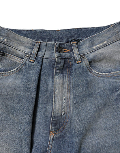 Dolce &amp; Gabbana Blue Cotton Tattered Men Denim Jeans