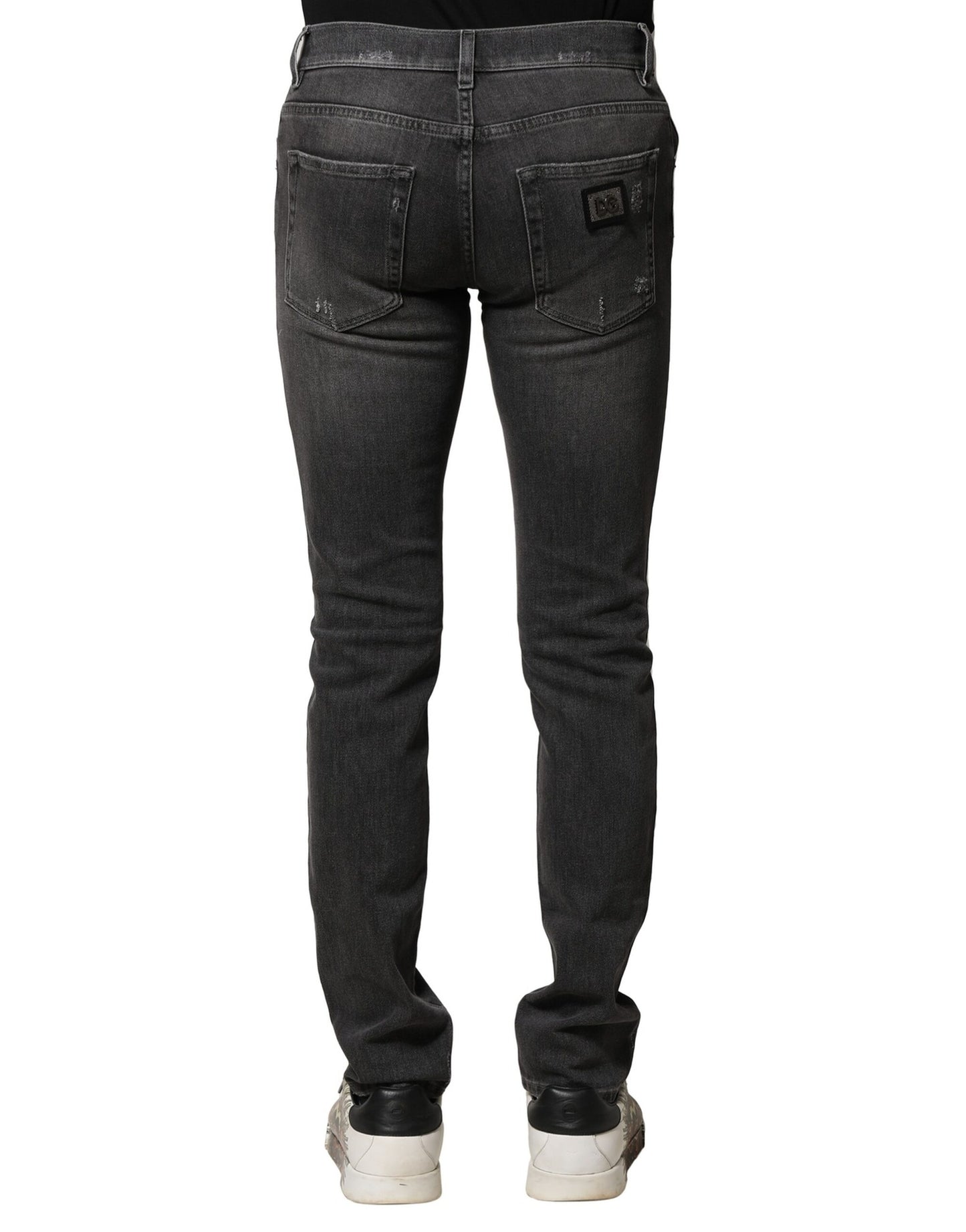 Dolce & Gabbana Black Washed Tattered Slim Fit Denim Jeans by Dolce & Gabbana