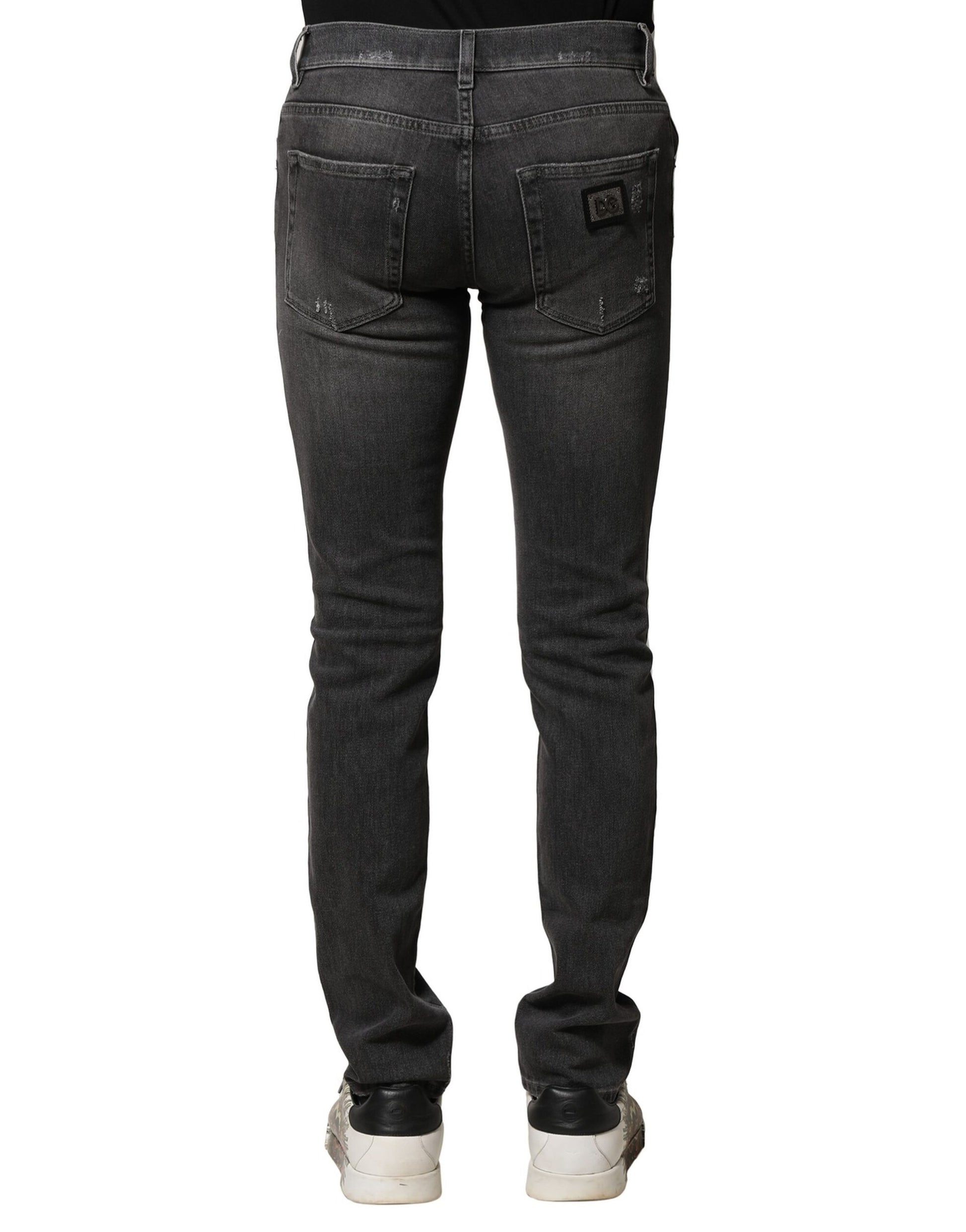 Dolce & Gabbana Black Washed Tattered Slim Fit Denim Jeans by Dolce & Gabbana