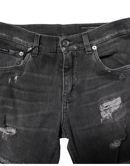 Dolce & Gabbana Black Washed Tattered Slim Fit Denim Jeans by Dolce & Gabbana