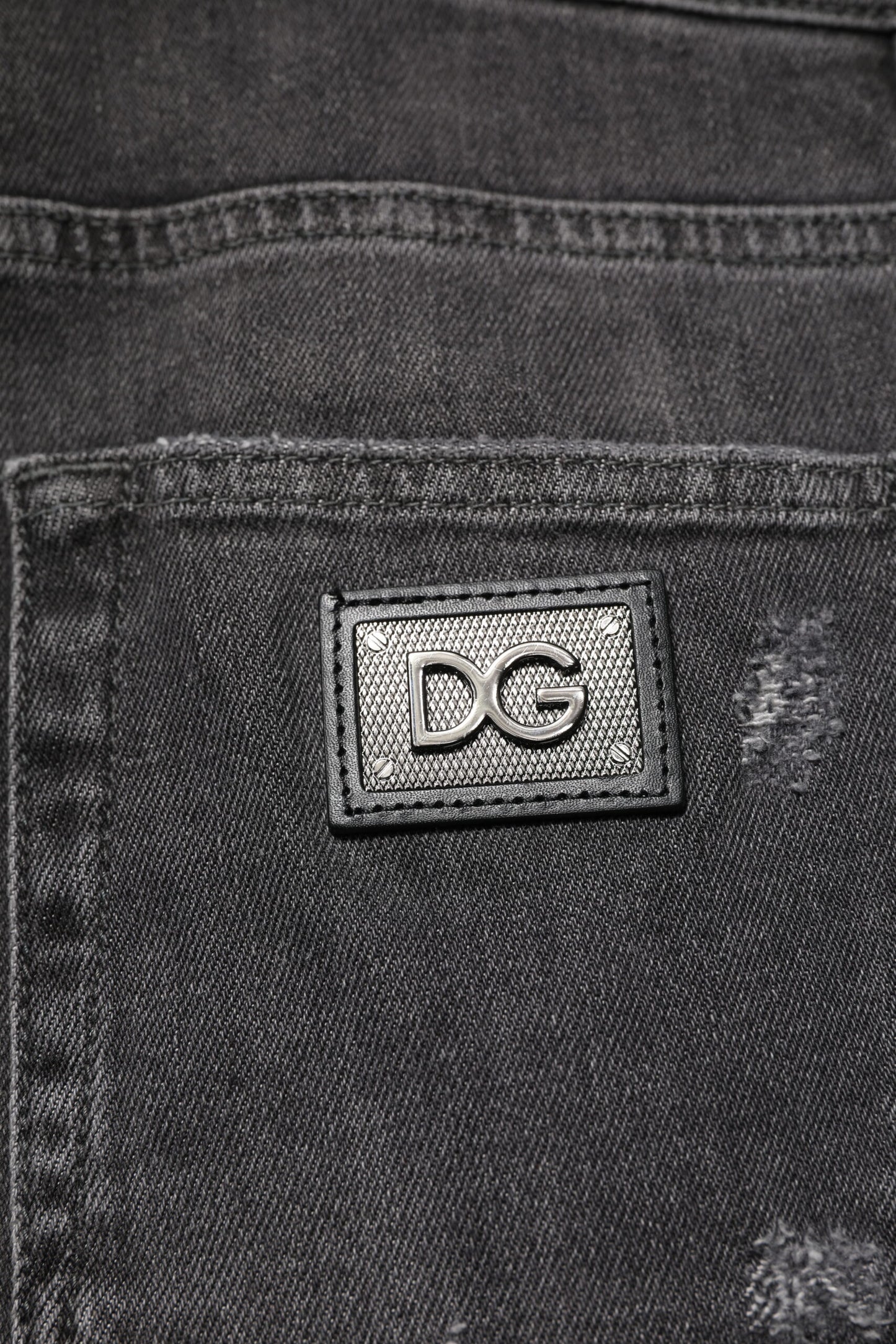 Dolce & Gabbana Black Washed Tattered Slim Fit Denim Jeans by Dolce & Gabbana