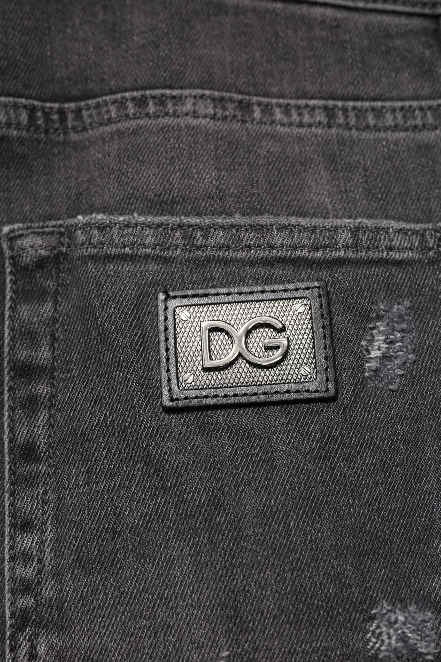 Dolce & Gabbana Black Washed Tattered Slim Fit Denim Jeans by Dolce & Gabbana