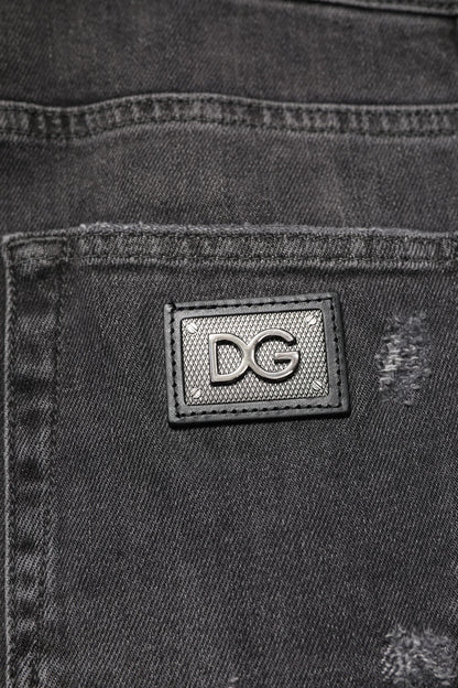 Dolce & Gabbana Black Washed Tattered Slim Fit Denim Jeans by Dolce & Gabbana