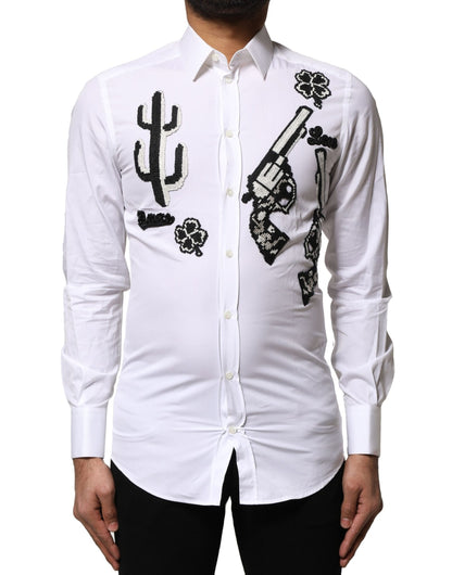 Dolce & Gabbana White GOLD Embroidery Detailed Dress Shirt by Dolce & Gabbana