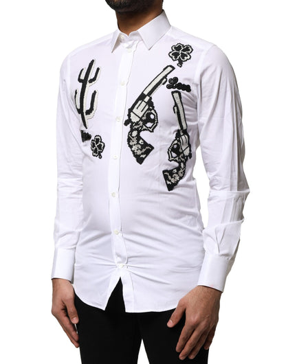 Dolce & Gabbana White GOLD Embroidery Detailed Dress Shirt by Dolce & Gabbana
