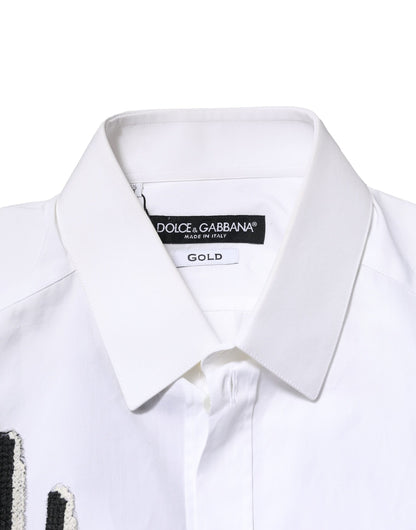 Dolce & Gabbana White GOLD Embroidery Detailed Dress Shirt by Dolce & Gabbana