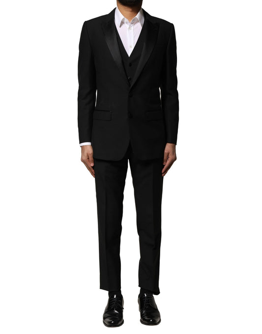 Costume 3 pièces simple boutonnage en laine noire Dolce &amp; Gabbana