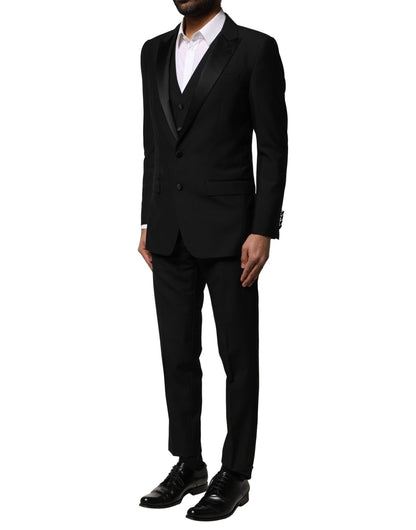 Costume 3 pièces simple boutonnage en laine noire Dolce &amp; Gabbana