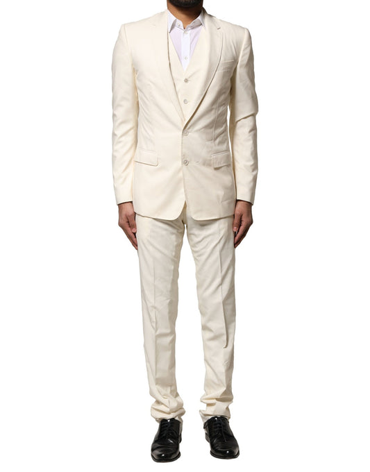 Costume 3 pièces simple boutonnage en laine ivoire Dolce &amp; Gabbana