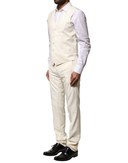 Costume 3 pièces simple boutonnage en laine ivoire Dolce &amp; Gabbana