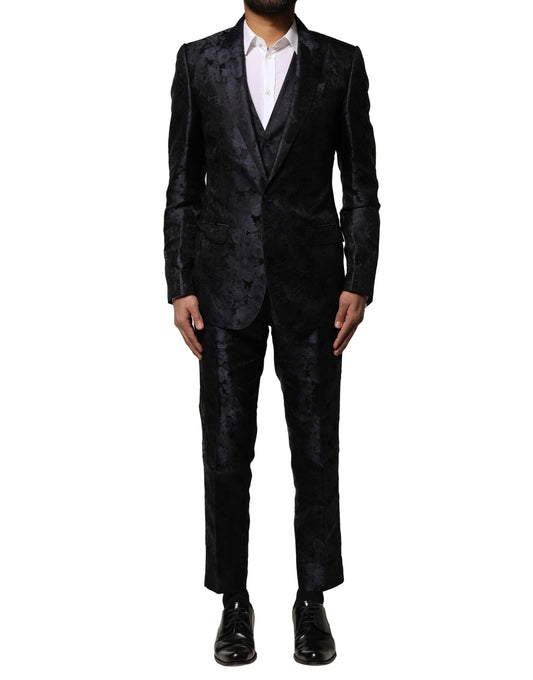 Costume 3 pièces simple boutonnage en jacquard noir Dolce &amp; Gabbana