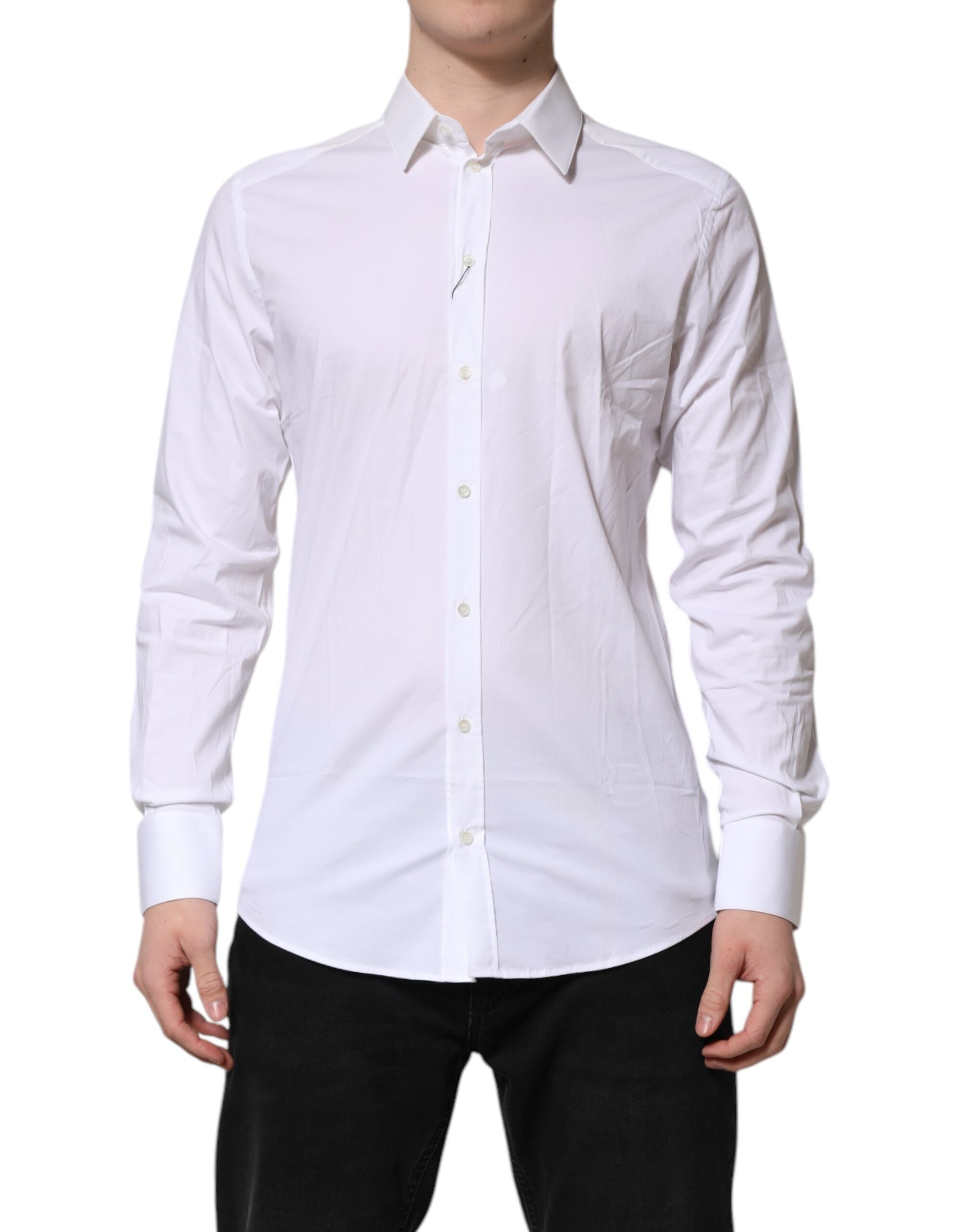 Dolce & Gabbana White GOLD Cotton Collared Dress Shirt Top by Dolce & Gabbana