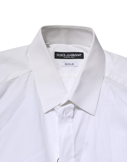 Dolce & Gabbana White GOLD Cotton Collared Dress Shirt Top by Dolce & Gabbana