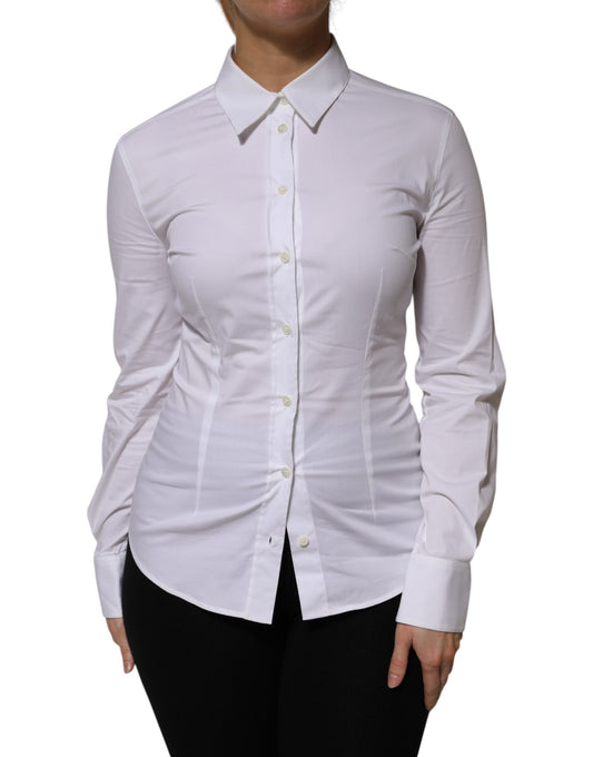 Dolce &amp; Gabbana - Haut chemise à manches longues en coton blanc avec col