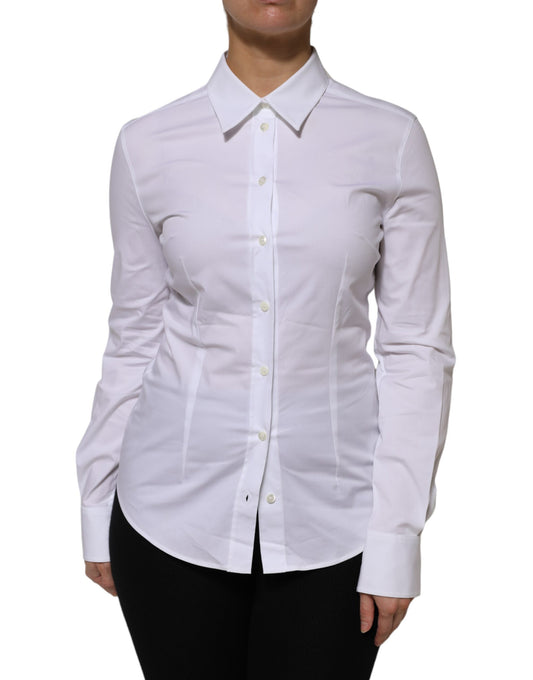 Dolce &amp; Gabbana - Haut chemise à manches longues en coton blanc avec col