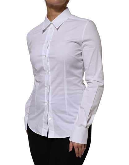 Dolce &amp; Gabbana - Haut chemise à manches longues en coton blanc avec col