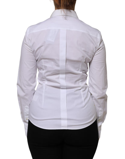 Dolce &amp; Gabbana - Haut chemise à manches longues en coton blanc avec col