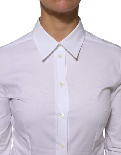 Dolce &amp; Gabbana - Haut chemise à manches longues en coton blanc avec col