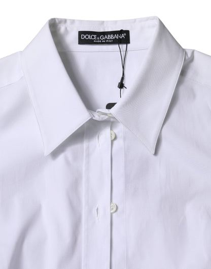 Dolce &amp; Gabbana - Haut chemise à manches longues en coton blanc avec col