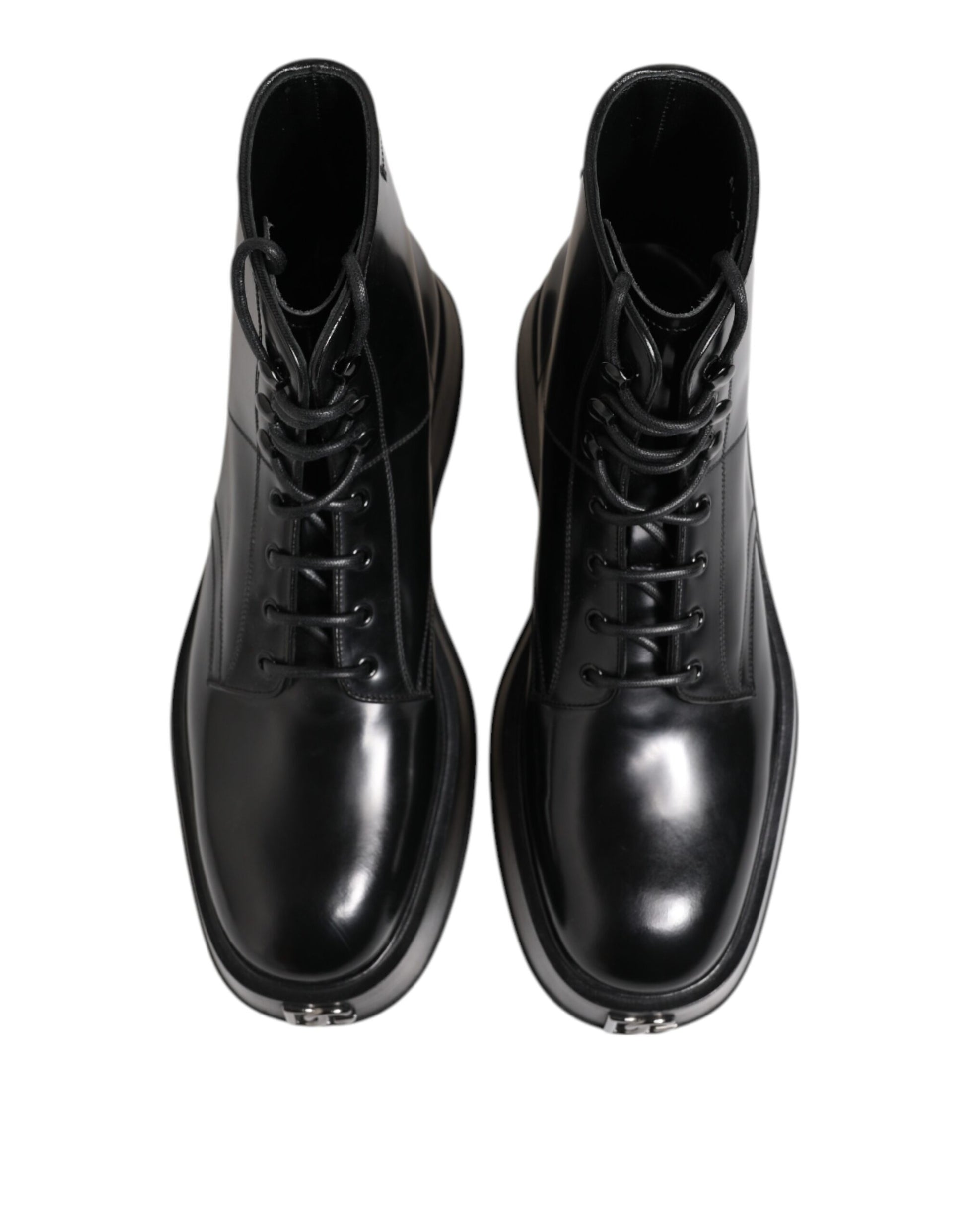 Dolce & Gabbana Black Leather Logo Ankle Boots Lace Up Shoes by Dolce & Gabbana