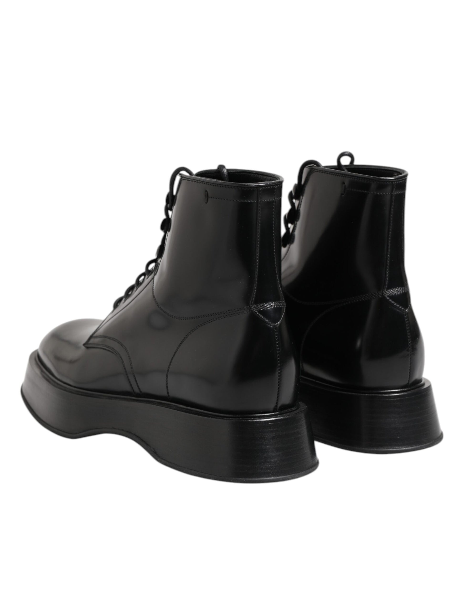 Dolce & Gabbana Black Leather Logo Ankle Boots Lace Up Shoes by Dolce & Gabbana