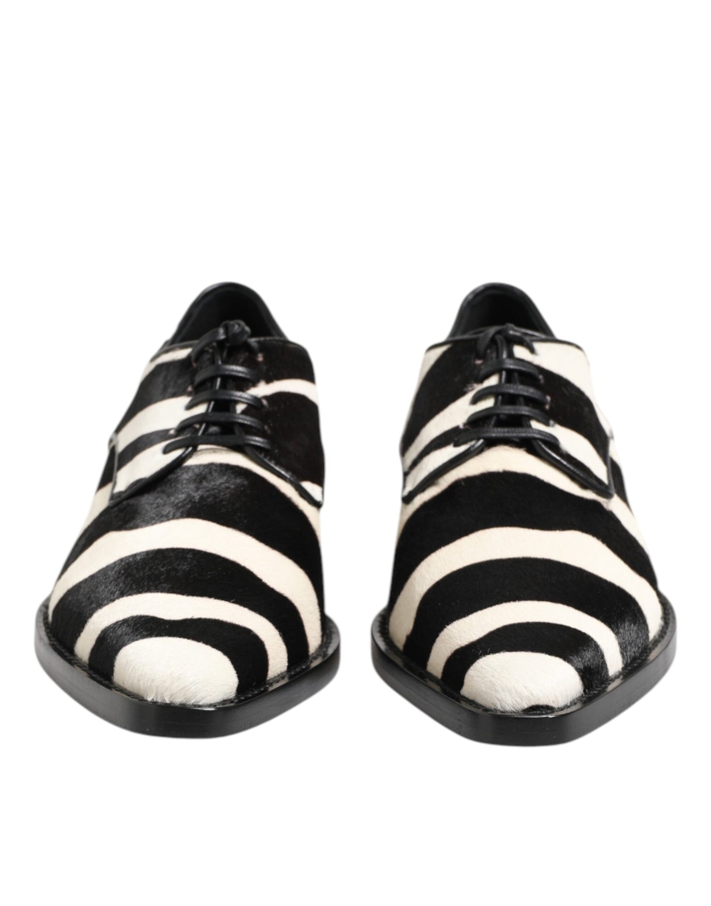 Chaussures habillées en fourrure de poney zébrée noire et blanche Dolce &amp; Gabbana