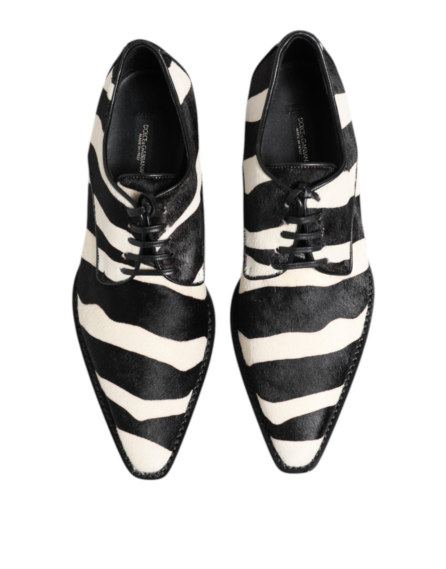 Chaussures habillées en fourrure de poney zébrée noire et blanche Dolce &amp; Gabbana
