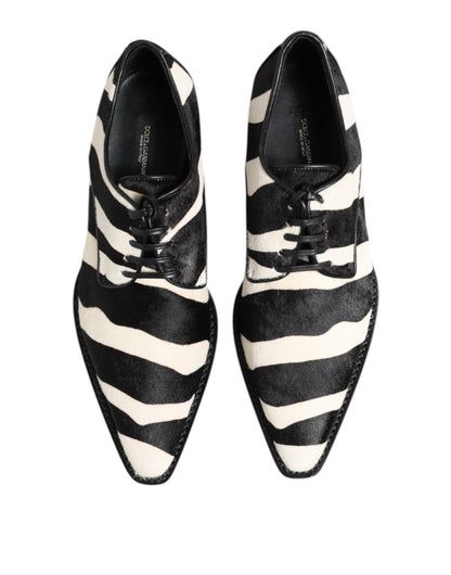 Chaussures habillées en fourrure de poney zébrée noire et blanche Dolce &amp; Gabbana