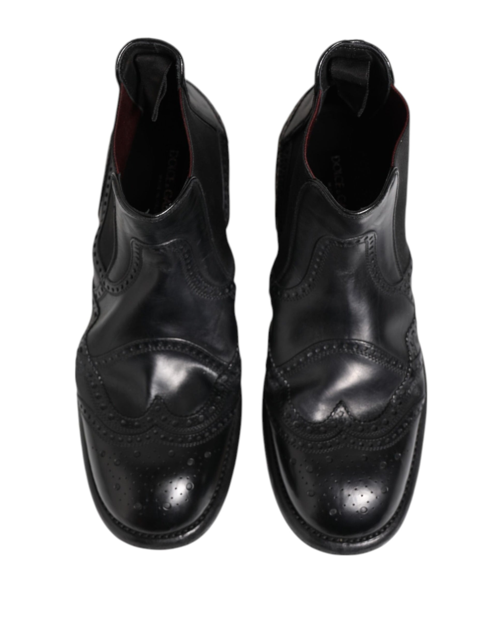 Dolce & Gabbana Black Leather Ankle Boots Slip On Shoes by Dolce & Gabbana