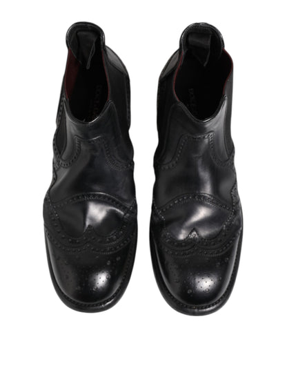 Dolce & Gabbana Black Leather Ankle Boots Slip On Shoes by Dolce & Gabbana